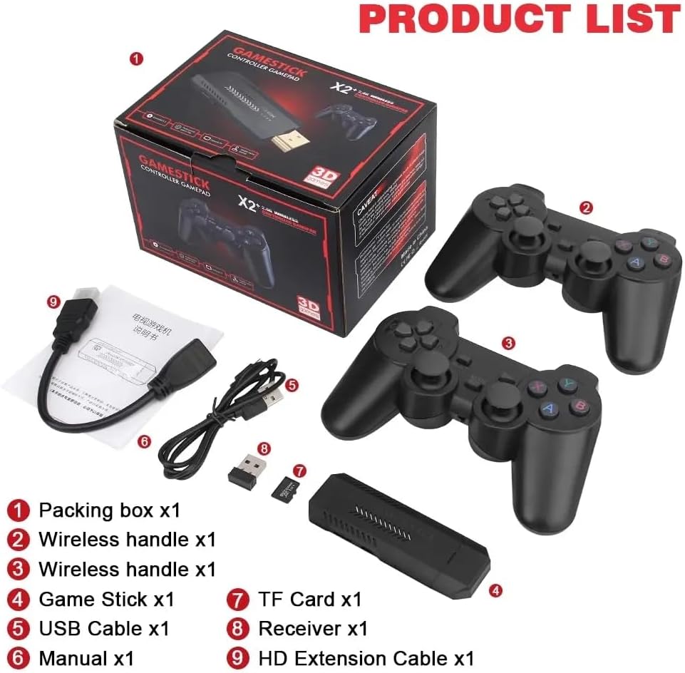 Retro Games Console,X2 Plus Game Stick Console Double Wireless Controller