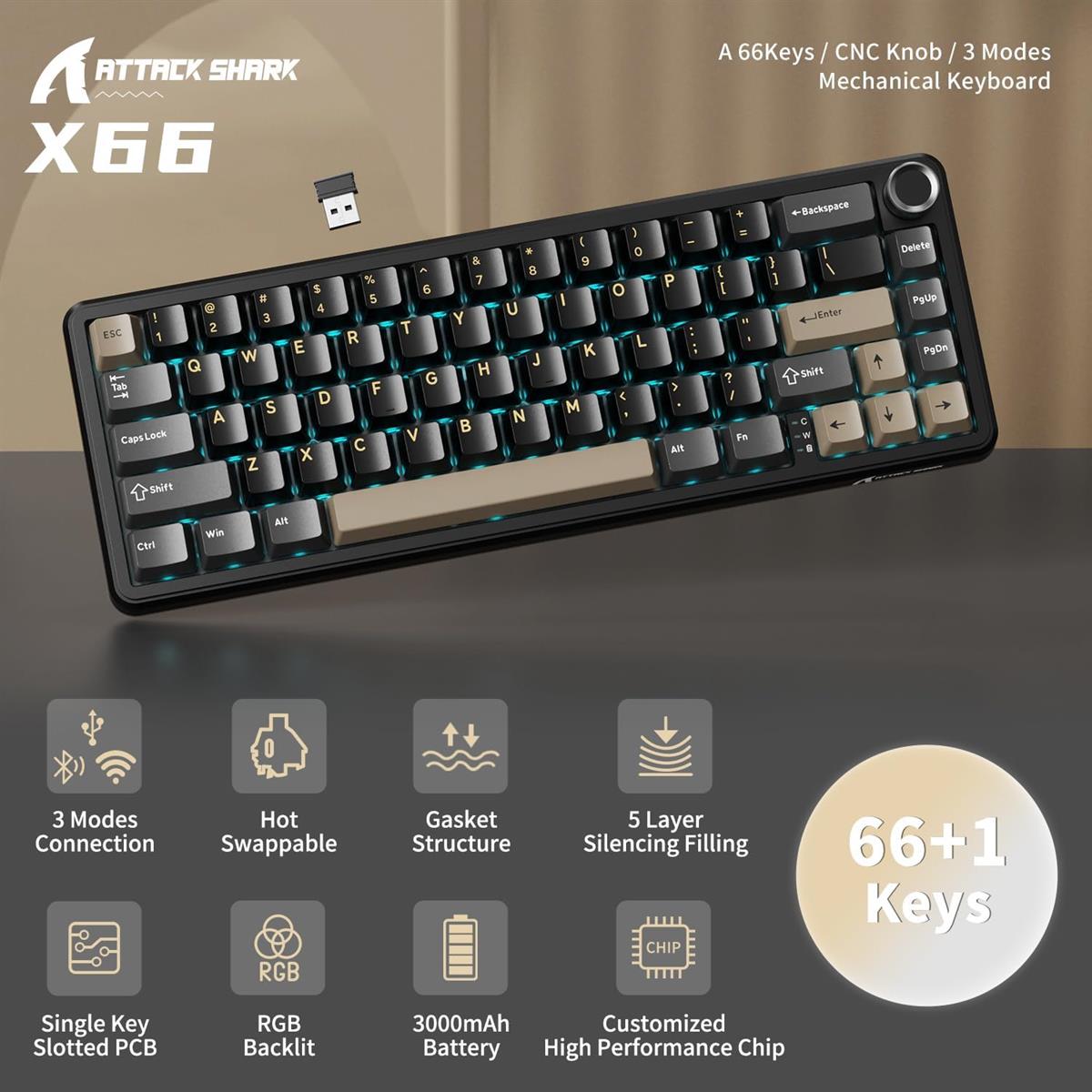 Attack Shark x66 Stary Black Keyboard